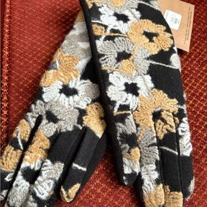 Floral Knit Gloves - Black, Gray, Gold